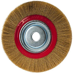 Value Collection - 10" OD, 1-1/4" Arbor Hole, Crimped Brass-Coated Steel Wheel Brush - 1" Face Width, 1-15/32" Trim Length, 0.007" Filament Diam, 3,000 RPM - Americas Industrial Supply