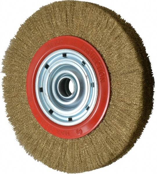 Value Collection - 12" OD, 1-1/4" Arbor Hole, Crimped Brass-Coated Steel Wheel Brush - 1-21/32" Face Width, 2-3/8" Trim Length, 0.007" Filament Diam, 3,000 RPM - Americas Industrial Supply