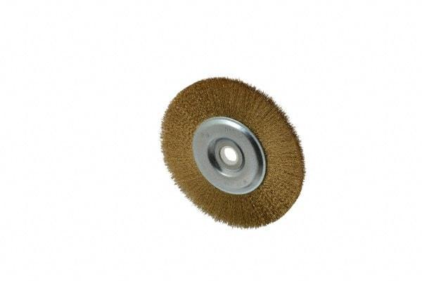 Value Collection - 5" OD, 5/8" Arbor Hole, Crimped Brass-Coated Steel Wheel Brush - 1/2" Face Width, 3/4" Trim Length, 0.012" Filament Diam, 3,750 RPM - Americas Industrial Supply