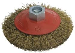 Value Collection - 4" OD, M14x2.00 Arbor Hole, Crimped Steel Wheel Brush - 3/4" Face Width, 0.012" Filament Diam, 12,500 RPM - Americas Industrial Supply