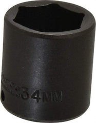 Proto - 1/2" Drive 34mm Standard Impact Socket - 6 Points, 2" OAL - Americas Industrial Supply