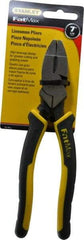 Stanley - 7-5/8" OAL, 1-1/2" Jaw Length x 1" Jaw Width, Side Cutting Linesman's Pliers - Serrated Jaw, Flat Nose Head, Bi-Material Cushion Grip Handles - Americas Industrial Supply