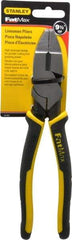 Stanley - 9-3/8" OAL, 1-1/2" Jaw Length x 1" Jaw Width, Side Cutting Linesman's Pliers - Serrated Jaw, Flat Nose Head, Bi-Material Cushion Grip Handles - Americas Industrial Supply