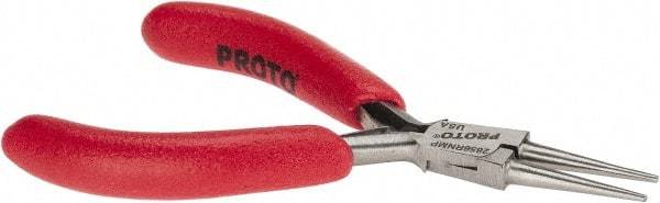 Proto - 4-1/2" OAL, 1-3/64" Jaw Length x 27/64" Jaw Width, Long Nose Mini Pliers - Standard Jaw, Round Nose Head, ESD Cushion Handles, with Spring - Americas Industrial Supply