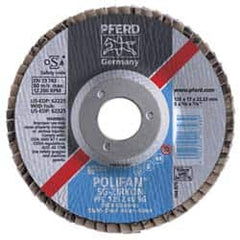 PFERD - 60 Grit, 4-1/2" Disc Diam, 5/8-11 Center Hole, Type 27 Zirconia Alumina Flap Disc - 13,300 Max RPM, Fiberglass Backing, Arbor Attaching System, Coated - Americas Industrial Supply