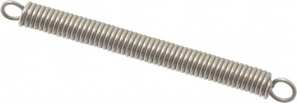 Made in USA - 1/8" OD, 3.97 Lb Max Load, 2.05" Max Ext Len, 0.023" Wire Diam Stainless Steel Extension Spring - 5.91 Lb/In Rating, 0.92 Lb Init Tension, 1-1/2" Free Length - Americas Industrial Supply