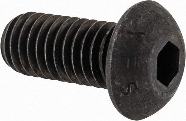 Value Collection - 7/16-14 UNC Hex Socket Drive, Button Screw - Alloy Steel, Black Oxide Finish, Fully Threaded, 1" Length Under Head - Americas Industrial Supply