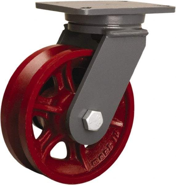 Hamilton - 8" Diam x 2-3/4" Wide, Iron Swivel Caster - 2,500 Lb Capacity, Top Plate Mount, 5-1/4" x 7-1/4" Plate, Straight Roller Bearing - Americas Industrial Supply