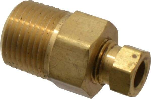 Parker - 1/4" OD, Brass Male Connector - 2,100 Max Working psi, 11/16" Hex, Comp x MNPT Ends - Americas Industrial Supply