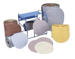 Norton - 5" Diam, 120 Grit Ceramic Adhesive PSA Disc - Medium Grade, Maroon, F Weighted Backing, Flexible - Americas Industrial Supply