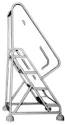 Gillis - 54" 3 Step Ladder - Rolling Steel Office Ladder, 300 Lb Capacity, 30" Platform Height, 24" Base Width x 27" Depth, Rubber Matted - Americas Industrial Supply