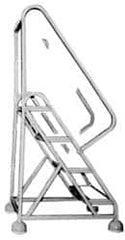 Gillis - 70" 4 Step Ladder - Rolling Steel Office Ladder, 300 Lb Capacity, 40" Platform Height, 25" Base Width x 34" Depth, Rubber Matted - Americas Industrial Supply