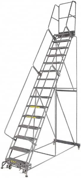 Ballymore - 192" 15 Step Ladder - 350 Lb Capacity, 150" Platform Height, 42" Base Width x 108" Depth, Grip Strut - Americas Industrial Supply