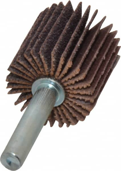 Norton - 1" Diam x 1" Face Width, Medium Aluminum Oxide Coated Mounted Flap Wheel - 1/4" Shank Mount, 60 Grit, Cloth Backing, 30,000 Max RPM - Americas Industrial Supply