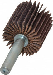 Norton - 1" Diam x 1" Face Width, Medium Aluminum Oxide Coated Mounted Flap Wheel - 1/4" Shank Mount, 60 Grit, Cloth Backing, 30,000 Max RPM - Americas Industrial Supply