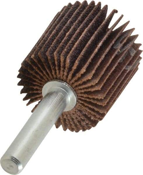 Norton - 1" Diam x 1" Face Width, Medium Aluminum Oxide Coated Mounted Flap Wheel - 1/4" Shank Mount, 80 Grit, Cloth Backing, 30,000 Max RPM - Americas Industrial Supply