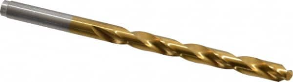 Hertel - Letter E (1/4) 135° Cobalt Jobber Drill - TiN Finish, Right Hand Cut, Spiral Flute, Straight Shank, 4" OAL, Split Point - Americas Industrial Supply