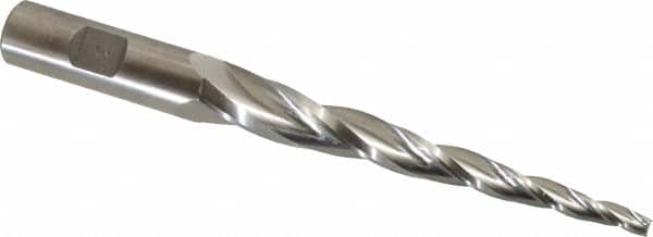 Made in USA - 3° Taper Angle per Side, 3/16" Small End Diam, 4" LOC, High Speed Steel 3 Flute Tapered Square End Mill - 6-1/2" OAL, 5/8" Shank Diam, Spiral Flute - Americas Industrial Supply