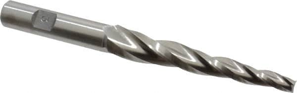 Made in USA - 3° Taper Angle per Side, 1/4" Small End Diam, 3-1/4" LOC, High Speed Steel 3 Flute Tapered Square End Mill - 5-1/2" OAL, 5/8" Shank Diam, Spiral Flute - Americas Industrial Supply