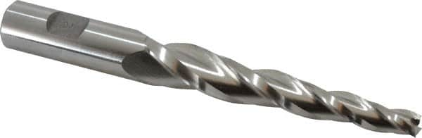 Made in USA - 3° Taper Angle per Side, 3/8" Small End Diam, 4" LOC, High Speed Steel 3 Flute Tapered Square End Mill - 6-1/2" OAL, 3/4" Shank Diam, Spiral Flute - Americas Industrial Supply