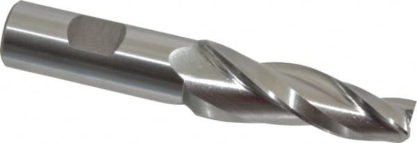 Made in USA - 5° Taper Angle per Side, 1/2" Small End Diam, 2-1/4" LOC, High Speed Steel 3 Flute Tapered Square End Mill - 4-1/2" OAL, 3/4" Shank Diam, Spiral Flute - Americas Industrial Supply