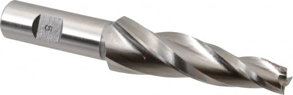 Made in USA - 5° Taper Angle per Side, 1/2" Small End Diam, 3-1/4" LOC, High Speed Steel 3 Flute Tapered Square End Mill - 5-3/4" OAL, 1" Shank Diam, Spiral Flute - Americas Industrial Supply