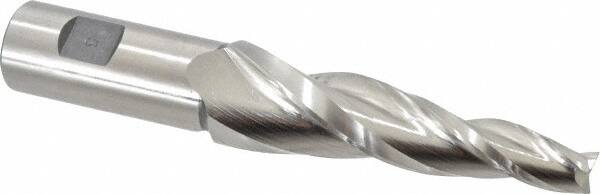 Made in USA - 5° Taper Angle per Side, 1/2" Small End Diam, 4" LOC, High Speed Steel 3 Flute Tapered Square End Mill - 6-1/2" OAL, 1" Shank Diam, Spiral Flute - Americas Industrial Supply