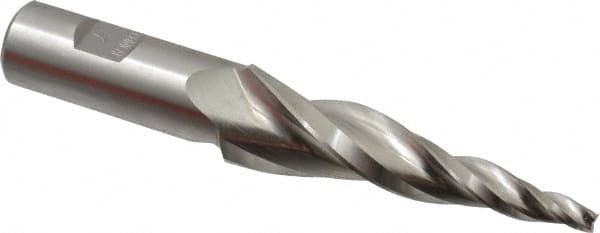 Made in USA - 7° Taper Angle per Side, 3/16" Small End Diam, 3" LOC, High Speed Steel 3 Flute Tapered Square End Mill - 5-1/4" OAL, 3/4" Shank Diam, Spiral Flute - Americas Industrial Supply
