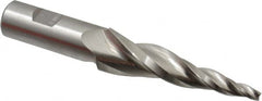 Made in USA - 7° Taper Angle per Side, 3/16" Small End Diam, 3" LOC, High Speed Steel 3 Flute Tapered Square End Mill - 5-1/4" OAL, 3/4" Shank Diam, Spiral Flute - Americas Industrial Supply