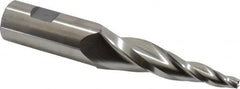 Made in USA - 7° Taper Angle per Side, 1/4" Small End Diam, 3-1/4" LOC, High Speed Steel 3 Flute Tapered Square End Mill - 5-3/4" OAL, 1" Shank Diam, Spiral Flute - Americas Industrial Supply