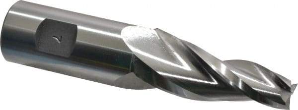 Made in USA - 7° Taper Angle per Side, 1/2" Small End Diam, 2-1/4" LOC, High Speed Steel 3 Flute Tapered Square End Mill - 4-3/4" OAL, 1" Shank Diam, Spiral Flute - Americas Industrial Supply