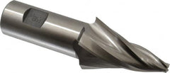 Made in USA - 15° Taper Angle per Side, 1/4" Small End Diam, 2-1/4" LOC, High Speed Steel 3 Flute Tapered Square End Mill - 4-3/4" OAL, 1" Shank Diam, Spiral Flute - Americas Industrial Supply
