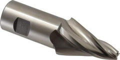 Made in USA - 15° Taper Angle per Side, 3/8" Small End Diam, 2-1/4" LOC, High Speed Steel 4 Flute Tapered Square End Mill - 4-3/4" OAL, 1-1/4" Shank Diam, Spiral Flute - Americas Industrial Supply