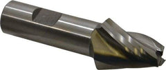 Made in USA - 15° Taper Angle per Side, 1/2" Small End Diam, 1-1/4" LOC, High Speed Steel 3 Flute Tapered Square End Mill - 3-1/2" OAL, 3/4" Shank Diam, Spiral Flute - Americas Industrial Supply