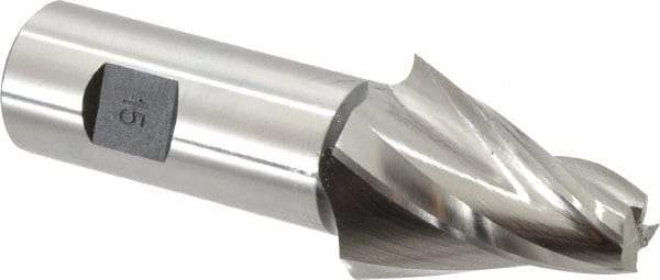 Made in USA - 15° Taper Angle per Side, 1/2" Small End Diam, 1-3/4" LOC, High Speed Steel 4 Flute Tapered Square End Mill - 4-1/4" OAL, 1" Shank Diam, Spiral Flute - Americas Industrial Supply