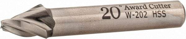 Made in USA - 20° Taper Angle per Side, 1/8" Small End Diam, 1/2" LOC, High Speed Steel 3 Flute Tapered Square End Mill - 2-1/2" OAL, 3/8" Shank Diam, Spiral Flute - Americas Industrial Supply