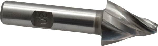 Made in USA - 20° Taper Angle per Side, 3/16" Small End Diam, 1" LOC, High Speed Steel 4 Flute Tapered Square End Mill - 3" OAL, 1/2" Shank Diam, Spiral Flute - Americas Industrial Supply