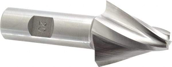 Made in USA - 20° Taper Angle per Side, 3/8" Small End Diam, 1-1/2" LOC, High Speed Steel 4 Flute Tapered Square End Mill - 3-7/8" OAL, 3/4" Shank Diam, Spiral Flute - Americas Industrial Supply