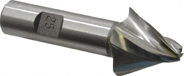 Made in USA - 25° Taper Angle per Side, 1/4" Small End Diam, 1" LOC, High Speed Steel 4 Flute Tapered Square End Mill - 3-1/4" OAL, 5/8" Shank Diam, Spiral Flute - Americas Industrial Supply