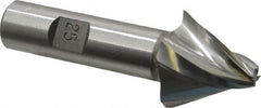 Made in USA - 25° Taper Angle per Side, 1/4" Small End Diam, 1" LOC, High Speed Steel 4 Flute Tapered Square End Mill - 3-1/4" OAL, 5/8" Shank Diam, Spiral Flute - Americas Industrial Supply