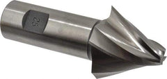 Made in USA - 25° Taper Angle per Side, 3/8" Small End Diam, 1-1/2" LOC, High Speed Steel 4 Flute Tapered Square End Mill - 4" OAL, 1" Shank Diam, Spiral Flute - Americas Industrial Supply