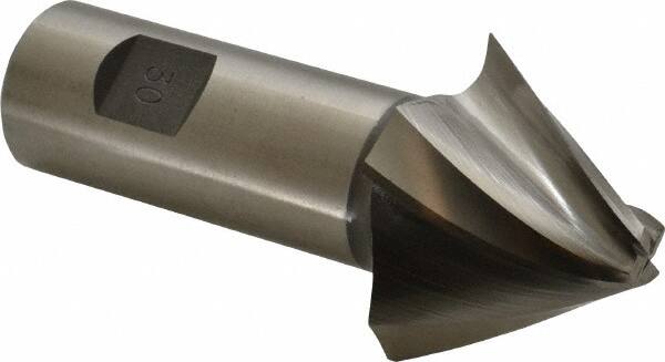 Made in USA - 30° Taper Angle per Side, 3/8" Small End Diam, 1-1/4" LOC, High Speed Steel 4 Flute Tapered Square End Mill - 3-3/4" OAL, 1" Shank Diam, Spiral Flute - Americas Industrial Supply