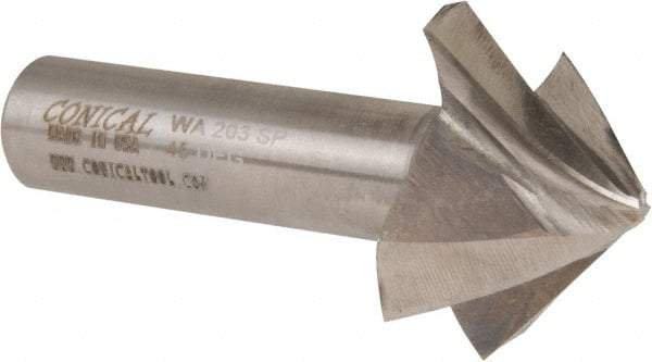 Made in USA - 45° Taper Angle per Side, 1/8" Small End Diam, 3/4" LOC, High Speed Steel 4 Flute Tapered Square End Mill - 3" OAL, 5/8" Shank Diam, Spiral Flute - Americas Industrial Supply
