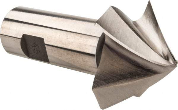Made in USA - 45° Taper Angle per Side, 1/8" Small End Diam, 1" LOC, High Speed Steel 4 Flute Tapered Square End Mill - 3-3/4" OAL, 1" Shank Diam - Americas Industrial Supply