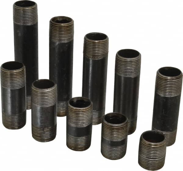 B&K Mueller - 60 Piece, 1" Pipe, Black Finished Steel Pipe Nipple Set - Schedule 40, (6) Close, (6) 2, (6) 2-1/2, (6) 3, (6) 3-1/2, (6) 4, (6) 4-1/2, (6) 5, (6) 5-1/2, (6) 6 - Americas Industrial Supply