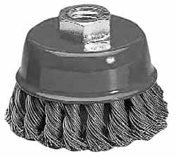 Value Collection - 2-5/8" Diam, M10x1.25 Threaded Arbor, Steel Fill Cup Brush - 0.0137 Wire Diam, 12,500 Max RPM - Americas Industrial Supply