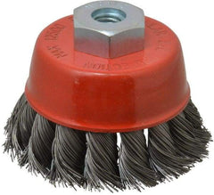 Value Collection - 2-3/8" Diam, M10x1.50 Threaded Arbor, Steel Fill Cup Brush - 0.0137 Wire Diam, 12,500 Max RPM - Americas Industrial Supply