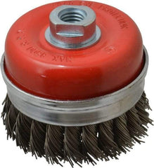 Value Collection - 3-3/16" Diam, 5/8-11 Threaded Arbor, Steel Fill Cup Brush - 0.0314 Wire Diam, 8,500 Max RPM - Americas Industrial Supply