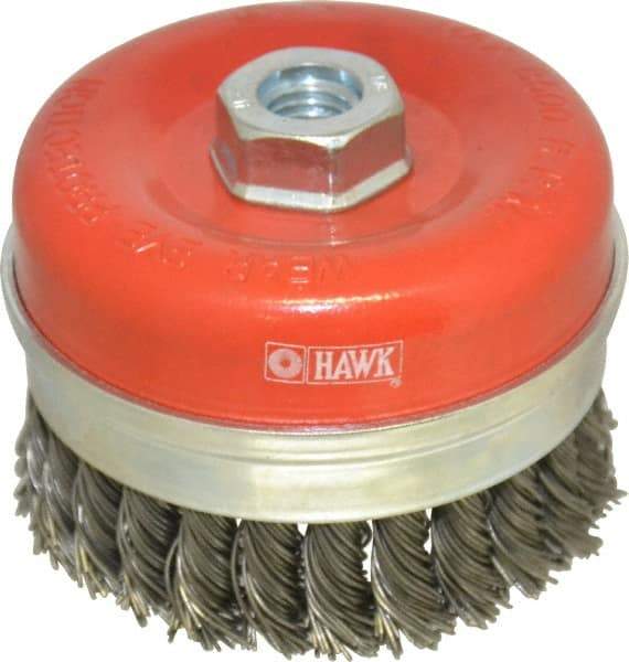 Value Collection - 4" Diam, 5/8-11 Threaded Arbor, Steel Fill Cup Brush - 0.0314 Wire Diam, 8,500 Max RPM - Americas Industrial Supply