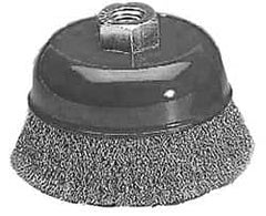 Value Collection - 2-5/8" Diam, M14x2.00 Threaded Arbor, Steel Fill Cup Brush - 0.012 Wire Diam, 12,500 Max RPM - Americas Industrial Supply